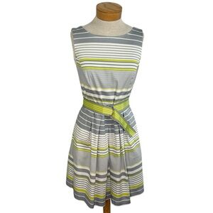 Donna Degnan 6 Sleeveless, A-Line Striped Print Knee Length Dress Preppy